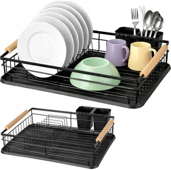 Odkapávač na nádobí ODKAPÁVAČ NA NÁDOBÍ OCEDNÍK NA TALÍŘE PŘÍBORY KOVOVÝ ČERNÝ 43x31x11 cm