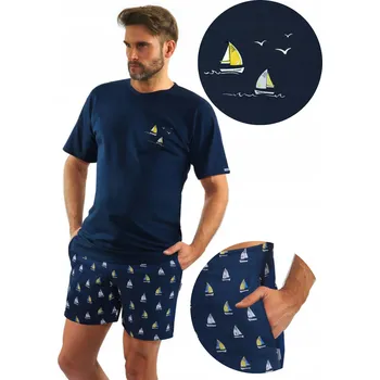 Pánské pyžamo SESTO SENSO 2556/10 pánské pyžamo plachetnice námořnická modrá XXL
