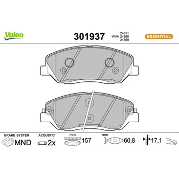Brzdová destička Sada brzdových destiček, kotoučová brzda VALEO 301937