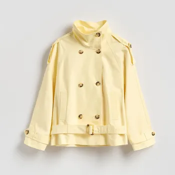 Dámský kabát Reserved - Krátký bavlněný trenčkot - tělová - 525IA-02X - 525IA-02X-L