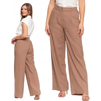 Dámské kalhoty Dámské lněné kalhoty široké s vysokým pasem elegantní MORAJ XXL