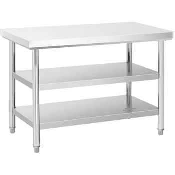 Kuchyňská pracovní deska Pracovní stůl z ušlechtilé oceli - ECO - 120 x 70 cm - 500 kg - mezipolice - Royal Catering RCWT-120X70-3L-E