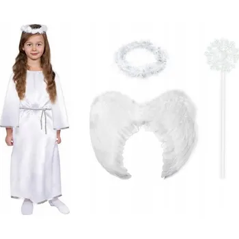 Karnevalový kostým KOSTÝM ANDÍLEK KOSTÝM ANDĚLKA SADA JASLÍČKA ALBA KŘÍDLA 134-140 4 dílků