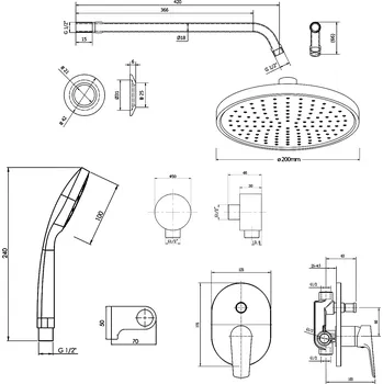 Sprchový set Aqualine Lotta podomítkový sprchový set s pákovou baterií 2 výstupy chrom LT743