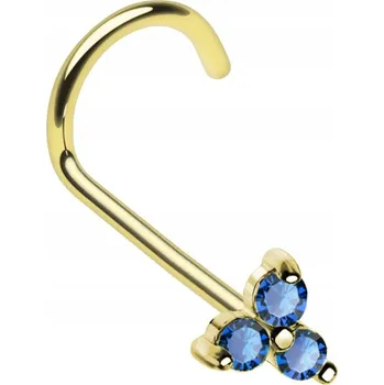 Piercing Zlatý titanový piercing do nosu zahnutý s krystalem 1,0/8 modrý