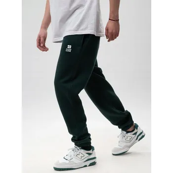 Pánské tepláky bavlněné tmavě zelené s potiskem loga GOOD LUCK Velikost M