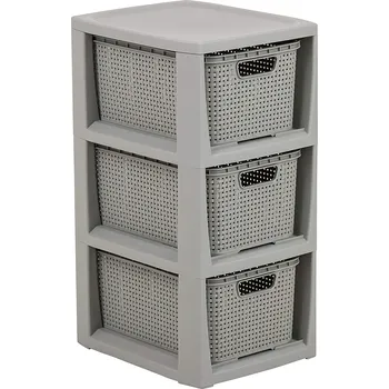 Úložný box Šedý regál se 3 šuplíky Rattan BRANQ 123235