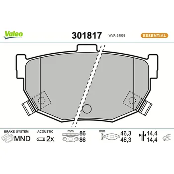 Brzdová destička Sada brzdových destiček, kotoučová brzda VALEO 301817