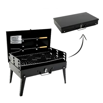 Zahradní gril BBQ Meeting SKLADACÍ TURISTICKÝ GRIL S KUFRÍKEM A VIDLICÍ A LOPATKOU 43 x 26,5 x 46,5 CM *4841