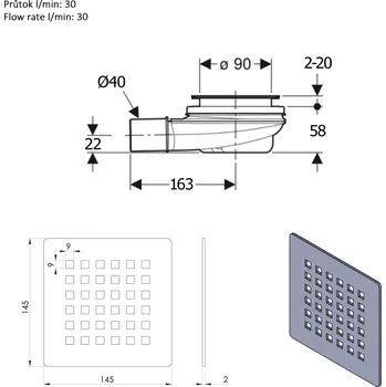 Sprchová vanička Polysan FLEXIA GEBERIT vaničkový sifon průměr 90 mm DN40 krytka zlato mat 17752