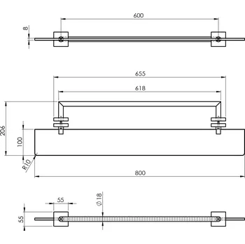 Koupelnový nábytek Polysan X-Square police s držákem osušky na skleněnou zástěnu chrom XQ458