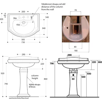 Kerasan Retro universální keramický sloup k umyvadlům 56,69,73 cm černá mat 107031