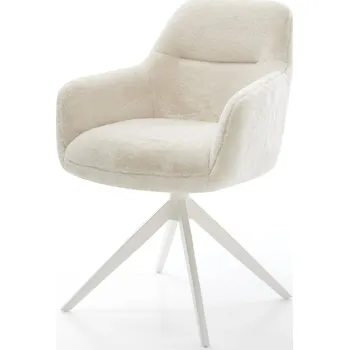 Jídelní židle DELIFE Jídelní židle Pejo-Flex plyšový manšestr krémová bílá křížová podnož široká bílá 360° otočný houpací funkce taštičkové pružiny