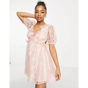 Dámské šaty MISS SELFRIDGE RŮŽOVÉ KRAJKOVÉ ŠATY MINI (40)