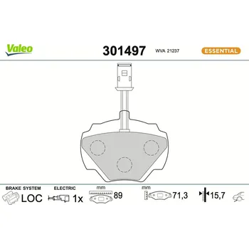 Brzdová destička Sada brzdových destiček, kotoučová brzda VALEO 301497