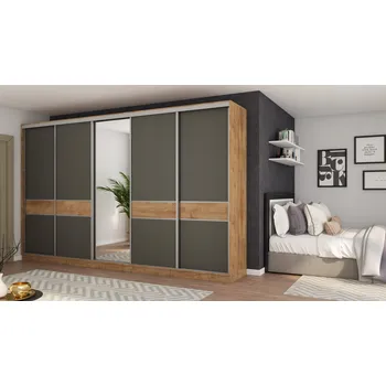 Šatní skříň Skříň eMeblast Posuvná skříň 360 x 244 x 65 cm dub lefkas skříň se zrcadlem