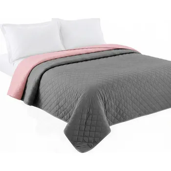 Přehoz na lůžko Tutumi Inez, oboustranný prošívaný přehoz 220x240 cm, tmavě šedá-růžová, NAZ-08510