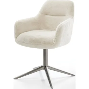 Jídelní židle DELIFE Jídelní židle Pejo-Flex plyšový manšestr krémová bílá křížová podnož grafitová 360° otočný houpací funkce taštičkové pružiny