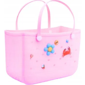 Kabelka Plážová taška Nákupní kabelka s odznaky Lehká Velká Růžová