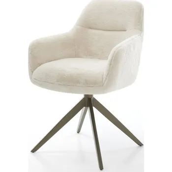 Jídelní židle DELIFE Jídelní židle Pejo-Flex plyšový manšestr krémovo-bílá křížová podnož široká titanová barva 360° otočný houpací funkce taštičkové pružiny