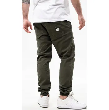 Pánské kalhoty PÁNSKÉ MATERIÁLOVÉ JOGGER KALHOTY JIGGA Stahovací Pás ŠŇŮRKA KHAKI OLIVOVÁ M