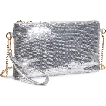 Kabelka Miss Lulu Elegantní večerní kabelka s flitry - stříbrná