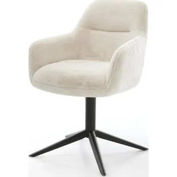 Jídelní židle DELIFE Jídelní židle Pejo-Flex plyšový manšestr krémová bílá křížová podnož černá 360° otočný houpací funkce taštičkové pružiny