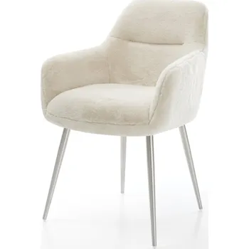 Jídelní židle DELIFE Jídelní židle Pejo-Flex plyšový manšestr krémová bílá 4 nohy zúžené nerezová ocel taštičkové pružiny