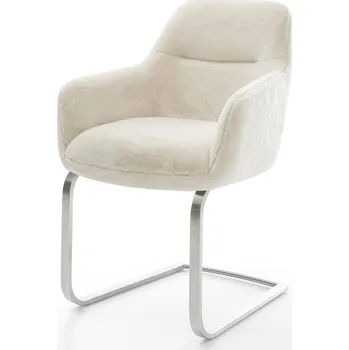 Jídelní židle DELIFE Jídelní židle Pejo-Flex plyšový manšestr krémová bílá jídelní židle plochý nerezová ocel taštičkové pružiny