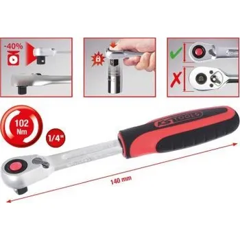 Gola hlavice KS Tools Přepínací ráčna 1/4" SlimPOWER, 72 zubů 920.1490