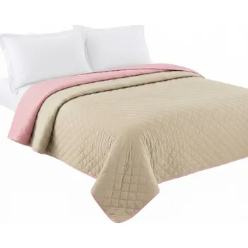 Přehoz na lůžko Tutumi Inez, oboustranný prošívaný přehoz 220x240cm, béžovo-světlá růžová, NAZ-08511