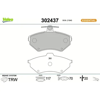 Brzdová destička Sada brzdových destiček, kotoučová brzda VALEO 302437