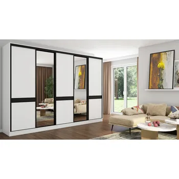 Šatní skříň Skříň eMeblast Posuvná skříň 340 x 244 x 66 cm bílá skříň se zrcadlem
