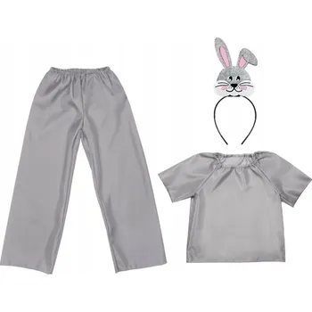 Karnevalový kostým KOSTÝM ZAJÍČEK KALHOTY ČELENKA ŠEDÁ 134-140 4 ks