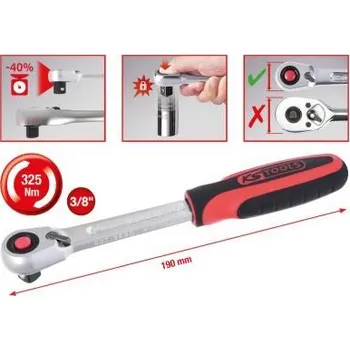 Gola hlavice KS Tools Přepínací ráčna 3/8" SlimPOWER, 72 zubů 920.3890