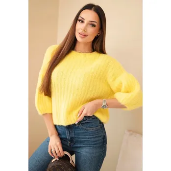 Dámský svetr Dámský svetr z mohéru s krátkým rukávem žlutý