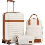 Cestovní sada Kono 3 ks - kabinový kufr 55 cm, batoh na notebook 13,5” a kosmetická taštička - béžovo hnědá KSK2484