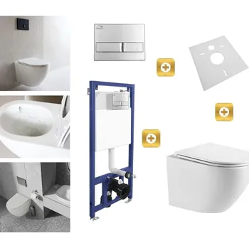 Klozet Erga Erga, závěsný set pod omítku Laveo Akan + závěsná WC mísa Lily+ s toaletním sedadlem z duroplastu + splachovací tlačítko, bílá lesklá, ERG-SETLAVLILYWHCR