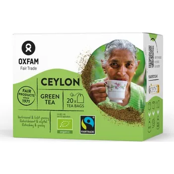 Čaj Oxfam Fair Trade Bio zelený čaj Cejlon ze Šrí Lanky, sáčky 20 x 1,8 g