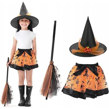 Karnevalový kostým KOSTÝM ČARODĚJNICE SUKNĚ KLOBOUK KOŠTĚ IDEÁLNÍ NA MAŠKARNÍ PLES