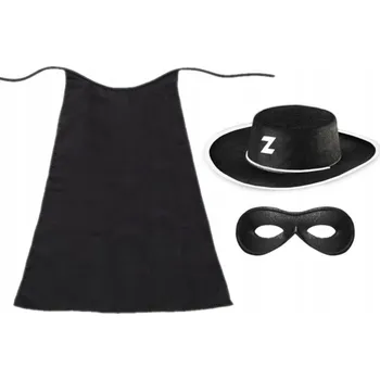 Karnevalový kostým KOSTÝM ZORRO KLOBOUK MASKA PLÁŠŤ 55cm 3ks