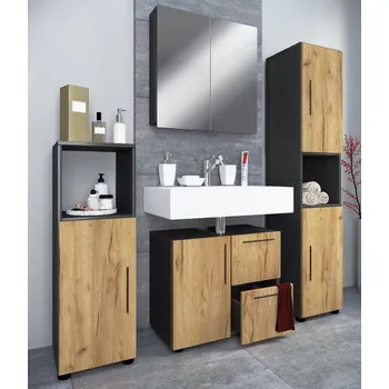 Knihovna VCM 4dílná koupelnová sada „Flandu“ se zrcadlovkou, antracitová 497069