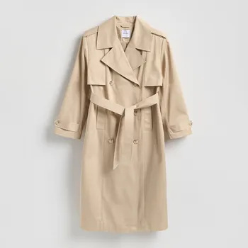 Dámský kabát Reserved - Dvouřadý trenčkotový kabát s páskem - béžová - 434IA-80X - 434IA-80X-XL