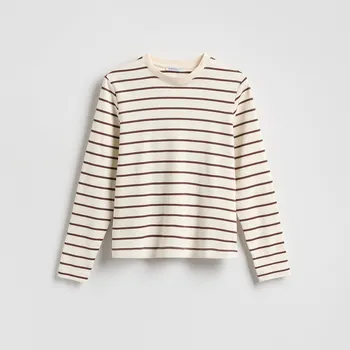 Dámské tričko Reserved - Tričko s vysokým podílem mercerované bavlny a dlouhými rukávy - kávová - 9467H-84X - 9467H-84X-XXL