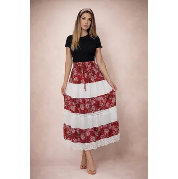 Dámská sukně Sukně a šaty s ozdobnou krajkou - červené s lístky
