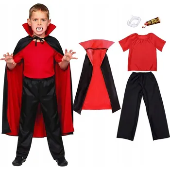 Karnevalový kostým KOSTÝM UPÍR PLÁŠŤ UPÍRA DRÁKULY KREV TESÁKY KOSTÝM HALLOWEEN 116-128