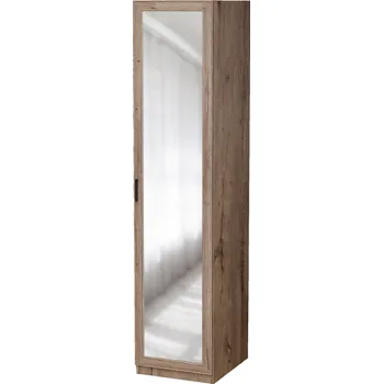 Šatní skříň Sloupek 50 s tyčí a policemi, Skříň Dub Lefkas se zrcadlem