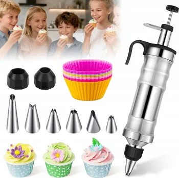 DEKORATÉR ZDOBIČKA NA DORTY ZÁKUSKY STŘÍKAČKA + 6 NÁSTAVCŮ SADA