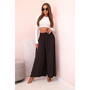 Dámské kalhoty Dámské viskózové kalhoty s elastickým pasem hnědý UNI