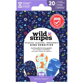Zdravotnický materiál Wild Stripes Kids Sensitive Space dětské náplasti s motivem vesmíru, dinosaura a velryby 1 ks